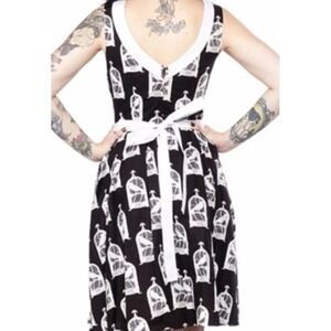 Modcloth Folter Black Raven Birdcage Women's Size Medium‎ 100% cotton Dress